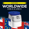 Worldwide Adaptor + USB-A & USB-C